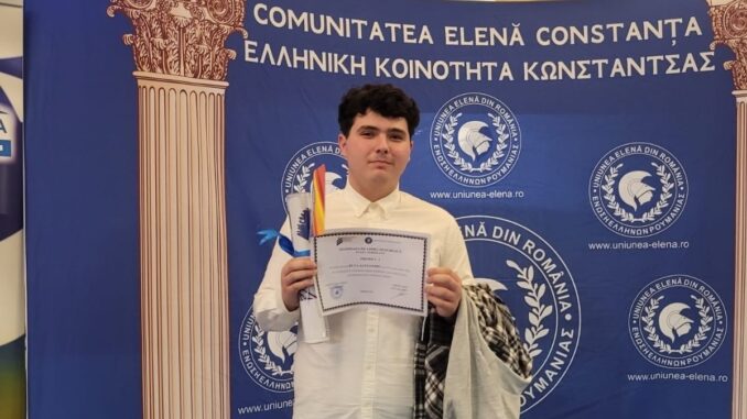 Alexandru Ionuț Buta a câștigat Premiul I la Olimpiada de Limba Greacă. FOTO Arhiva Personală